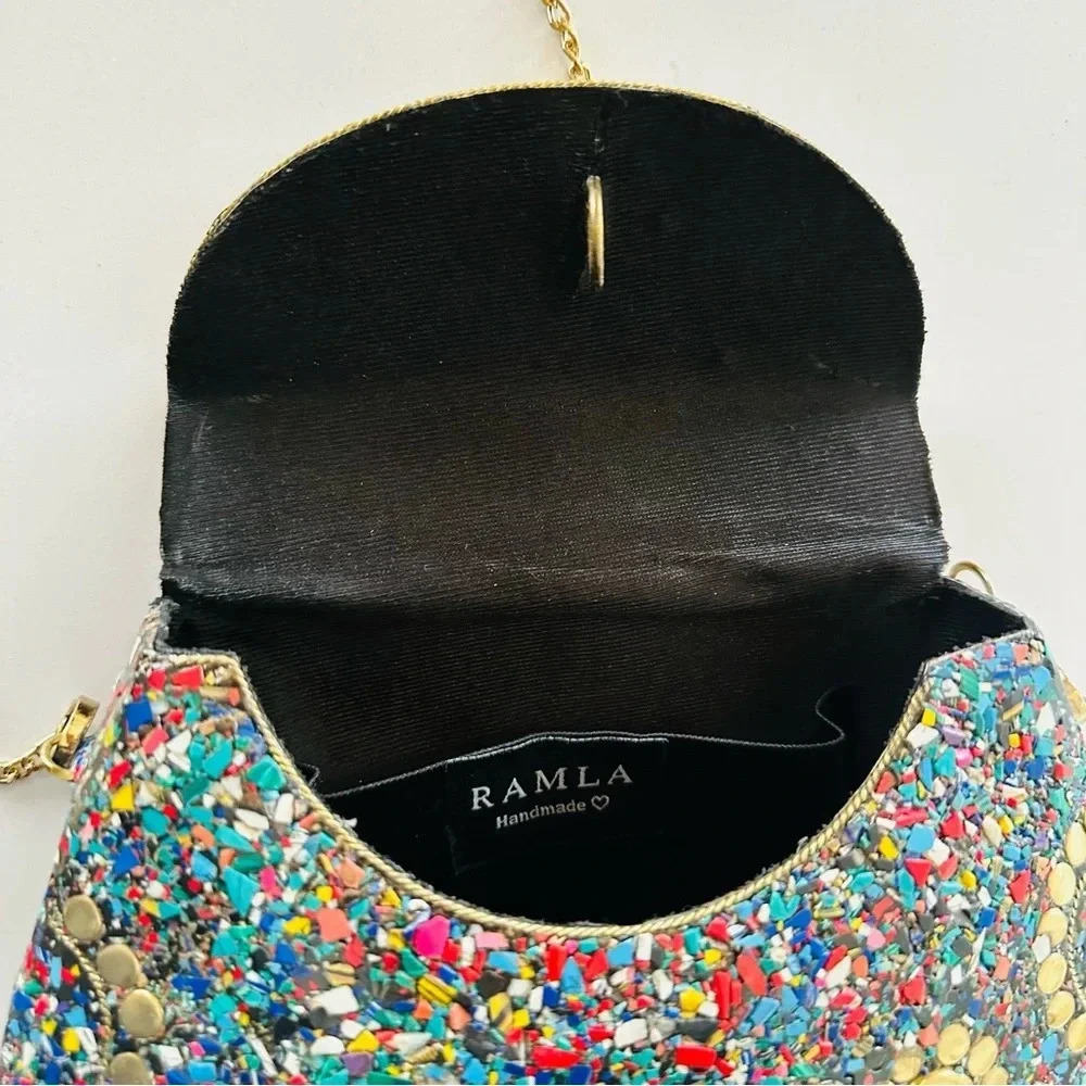 Ramla Bel Air Mosaic Bag | Sunflower | Hard Side Clutch |  NEW - Picture 2 of 8